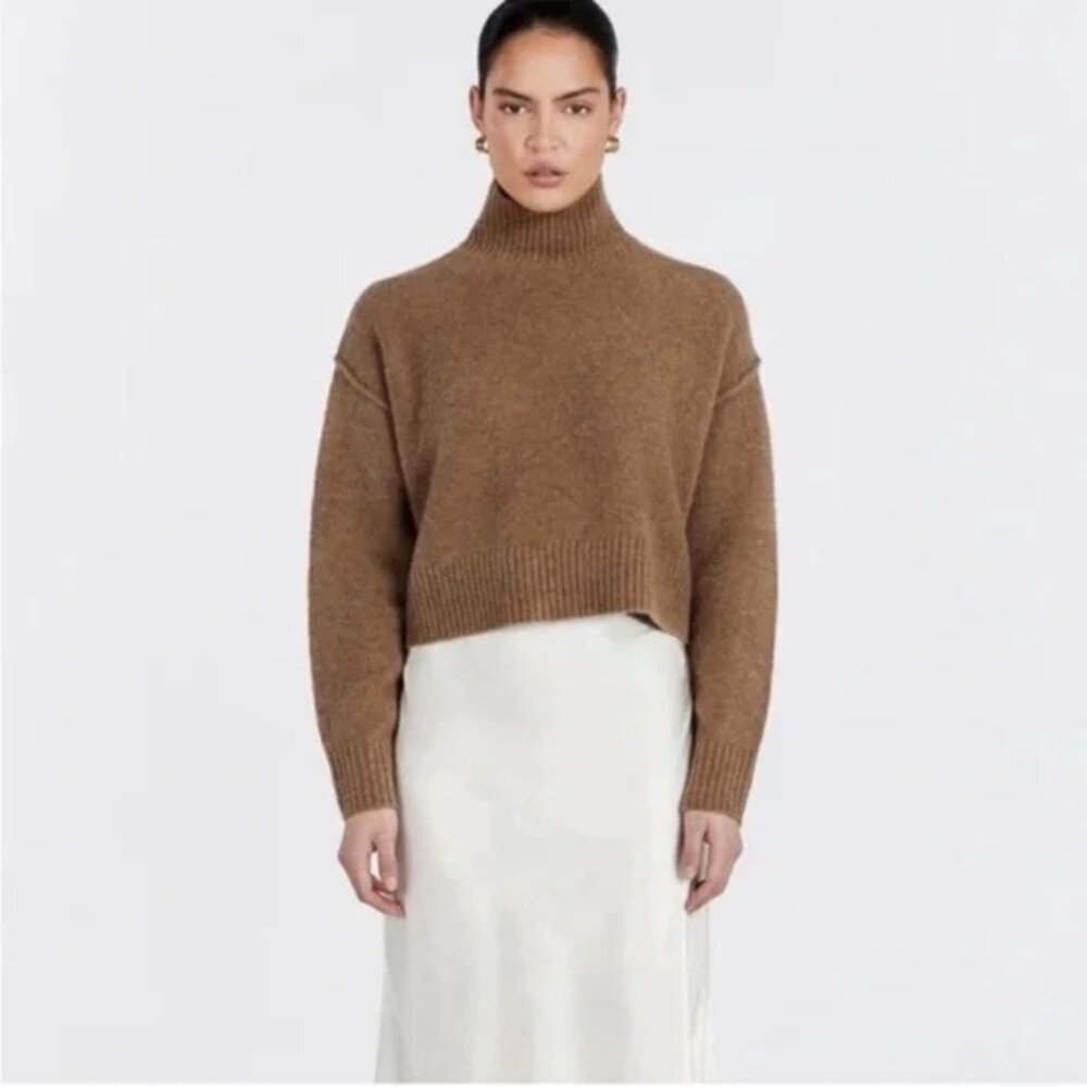 DISSH Cleo Croc Cropped Jumper in Chocolate, Size Small